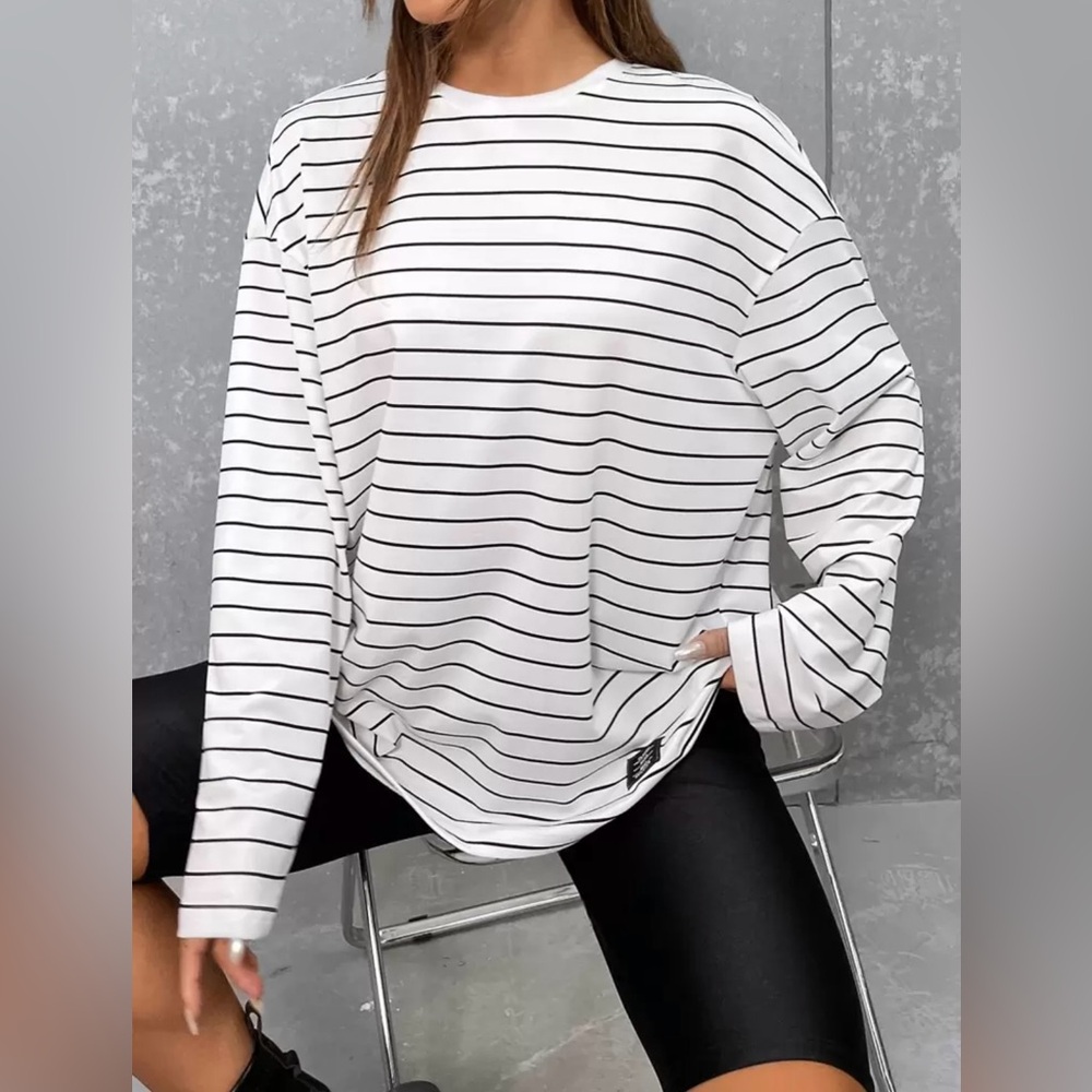 Striped Long Sleeve Top - Black and White